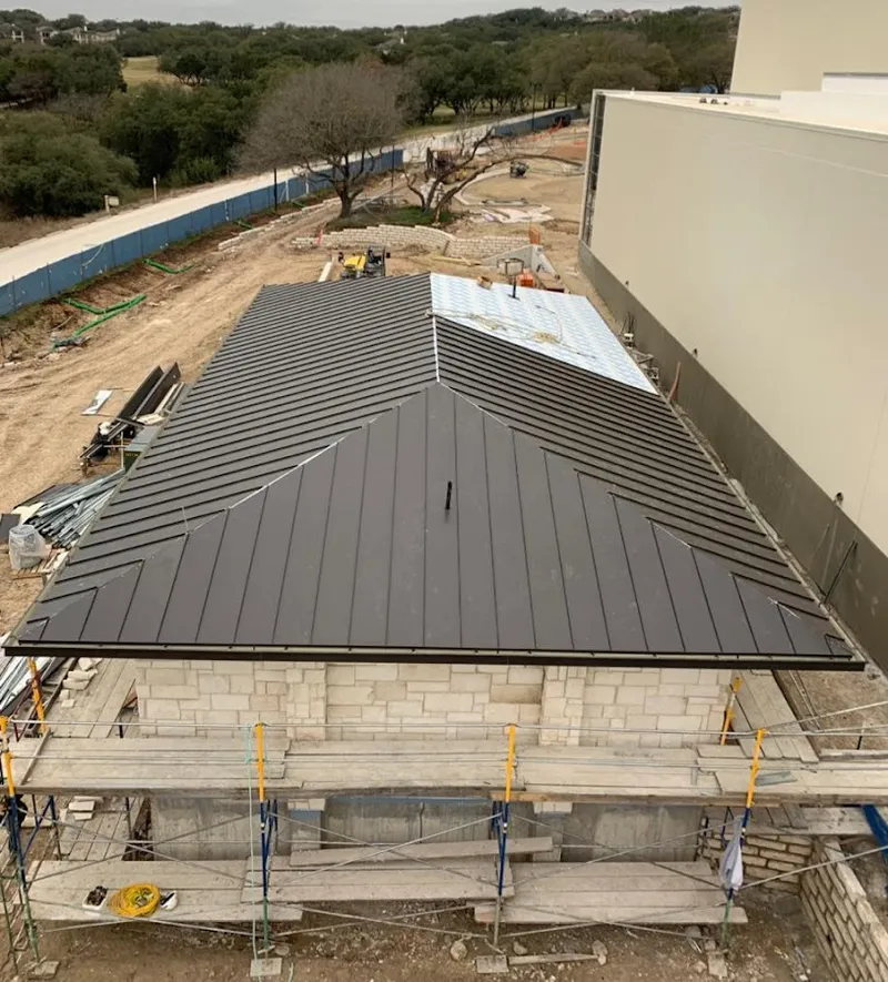 Metal roof new construction with scaffolding in Vicksburg